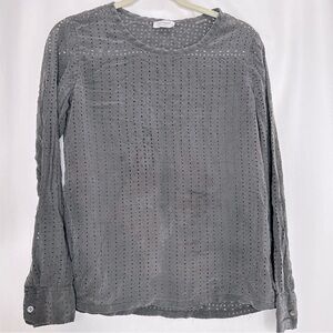 Equipment Femme gray perforated long sleeve blouse semi sheer size small